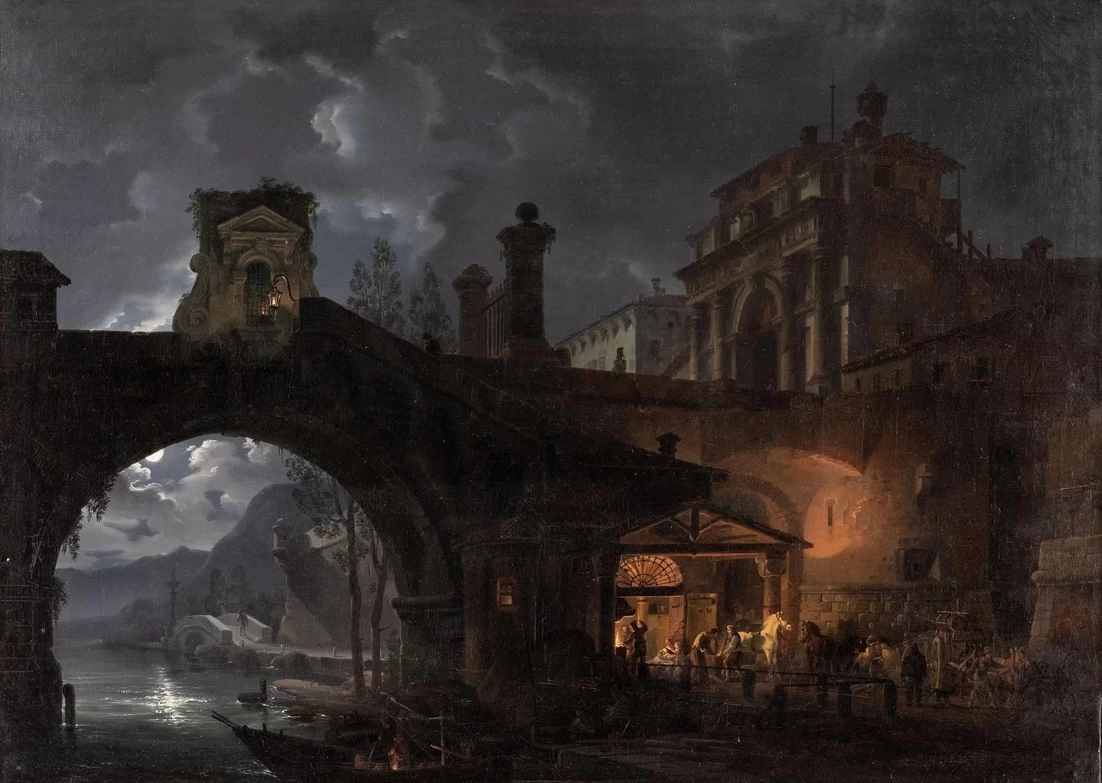 Veduta del porto di Ancona con l'arco di Traiano